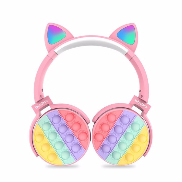 Rainbow Cat Ear Wireless Headphones for Girls