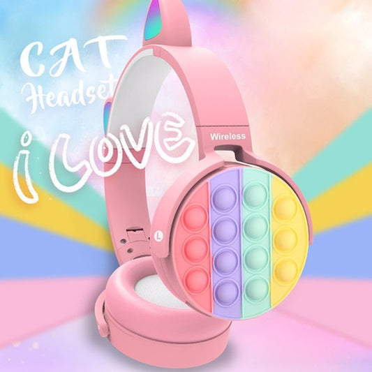 Rainbow Cat Ear Wireless Headphones for Girls