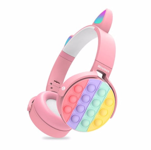 Rainbow Cat Ear Wireless Headphones for Girls